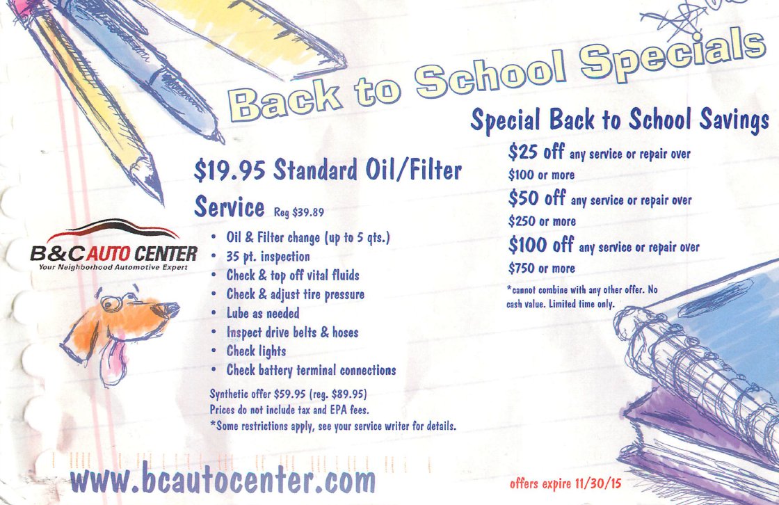 Back To School Specials!